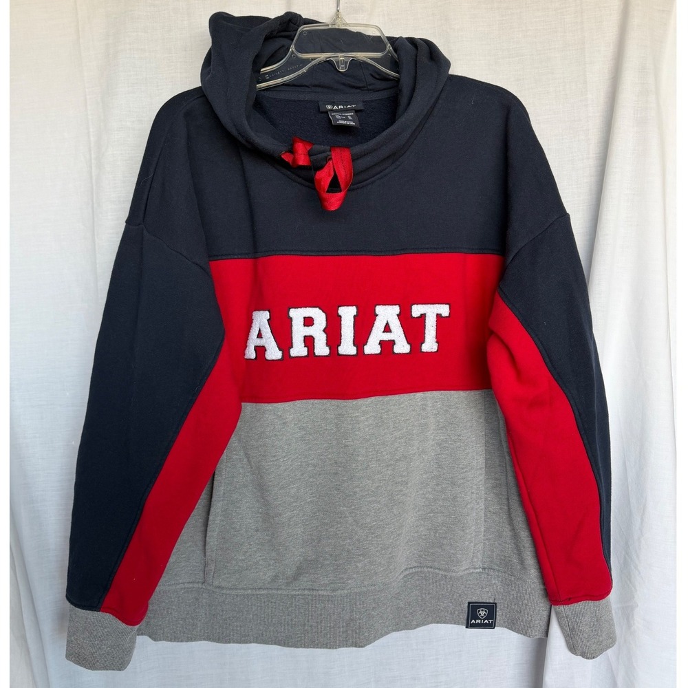 Ariat Western Cowgirl Cozy Casual Gorpcore Hoodie Colorblock Navy Red Grey XL